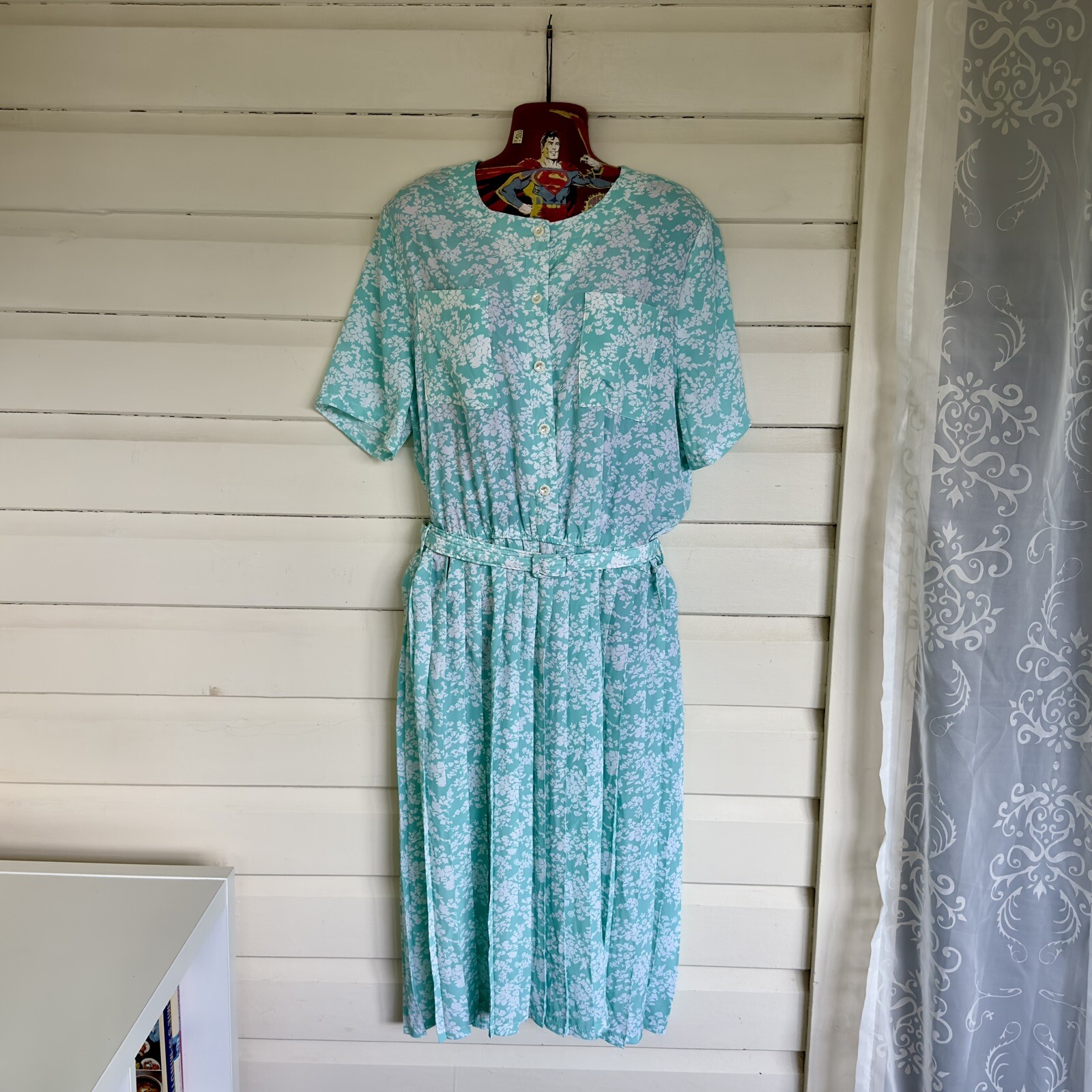 GABI HARKHAM Women’s Dress Size 18 Bust 100cm Blue White Pleated Vintage