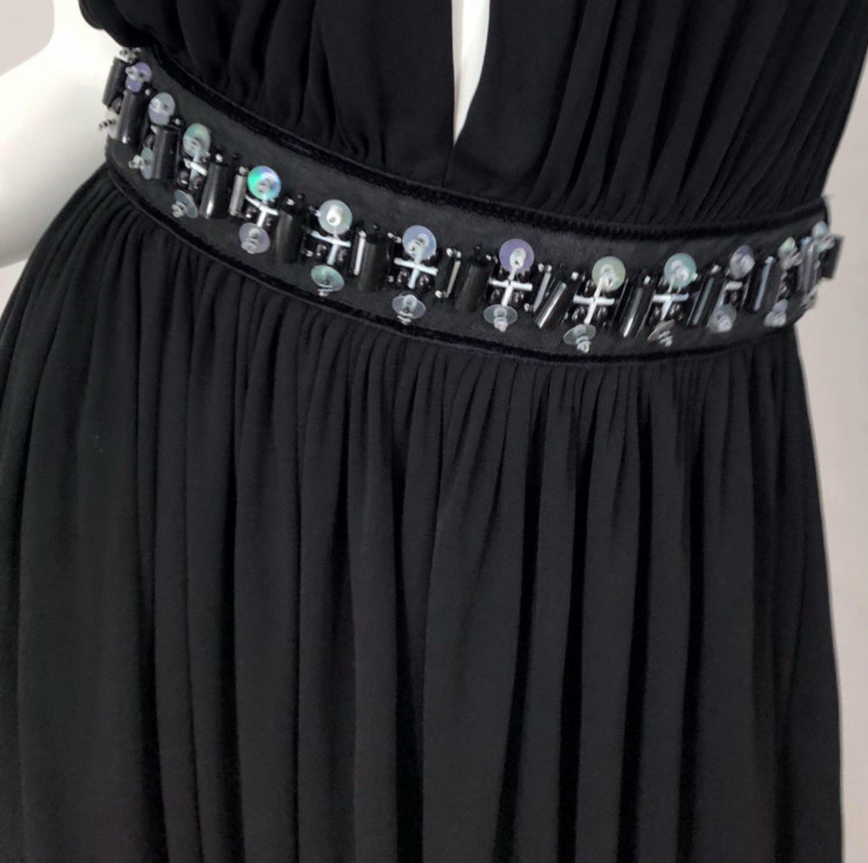 1990s Dolce & Gabbana D&G Black Plunging Sexy Beaded Sleeveless Vintage 90s Gown