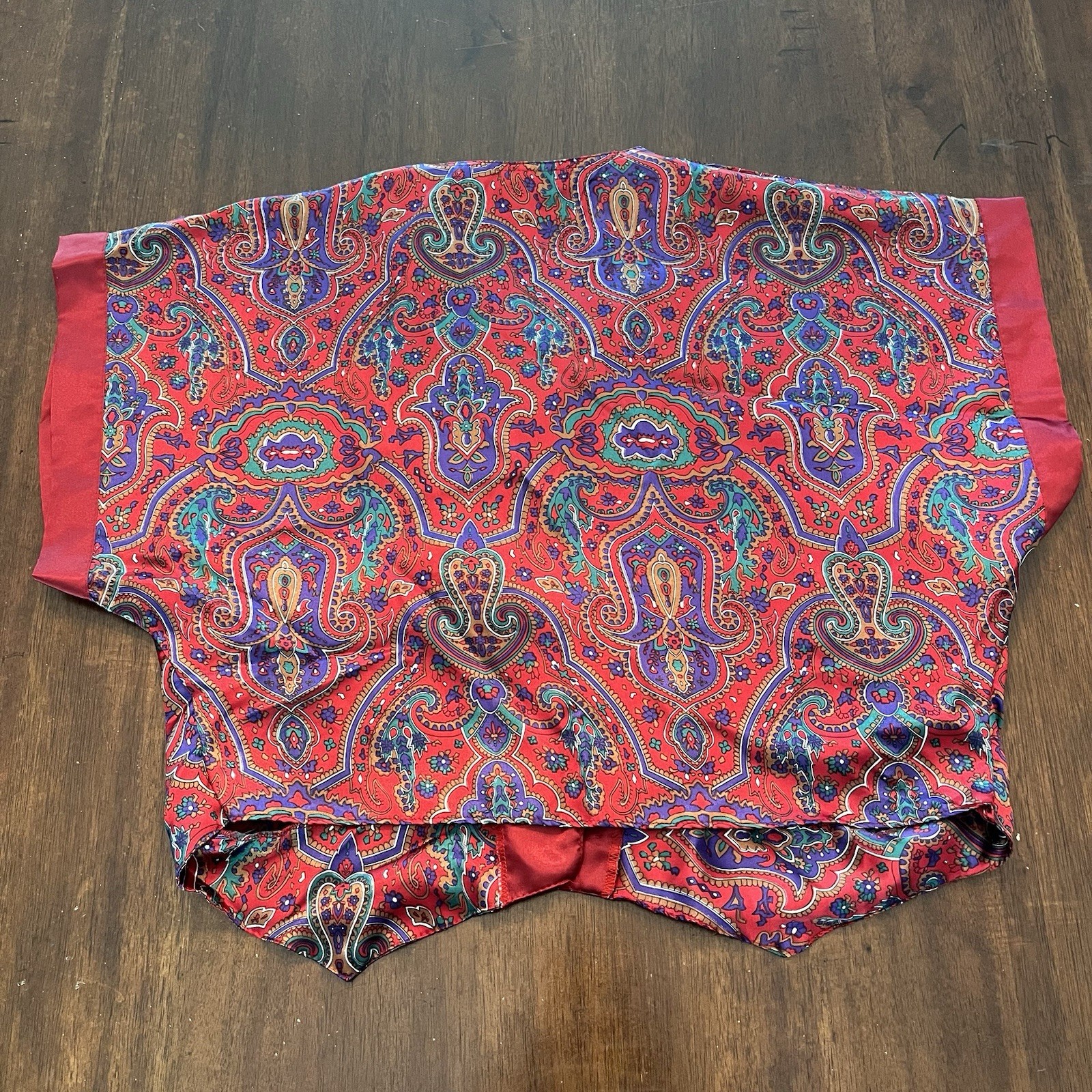 Vtg 90s Kathryn Lingerie Red Multi Paisley Satin Top & Shorts Set Size M