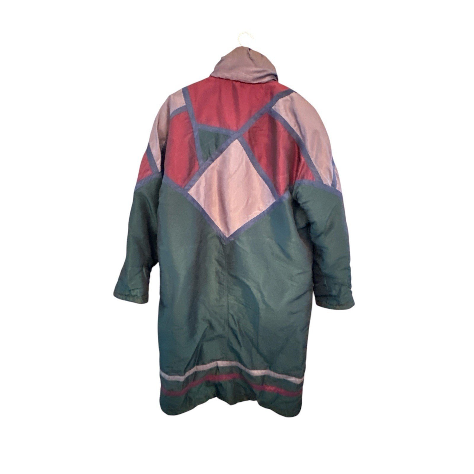 Vtg 90s Full Length Puffy Coat Cambridge Hunter Green Burgundy Sz L Korea Womens