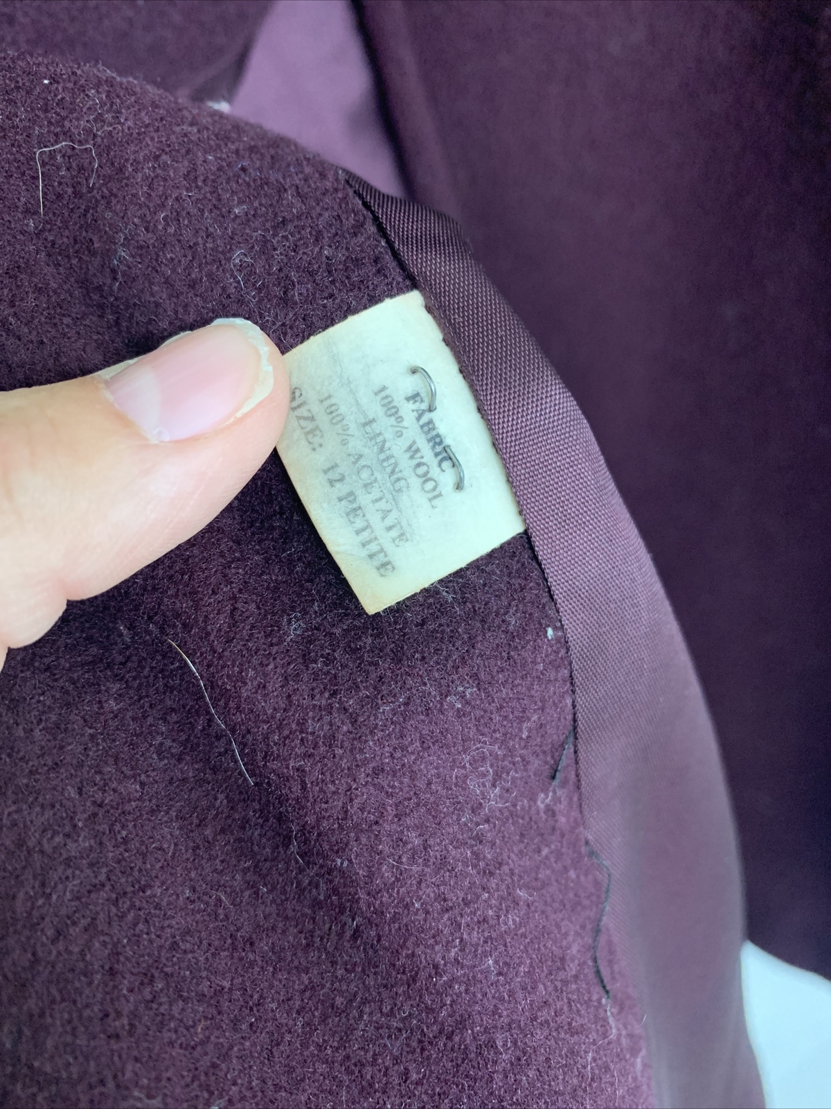 Vintage 80s Alorna Long Plum Wool Coat 12 Petite Evening Duster Velvet Trim