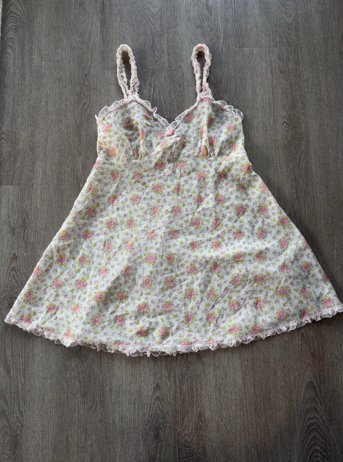 Vintage St Michael Floral Mesh Chemise Slip Dress Cottagecore Coquette EUC
