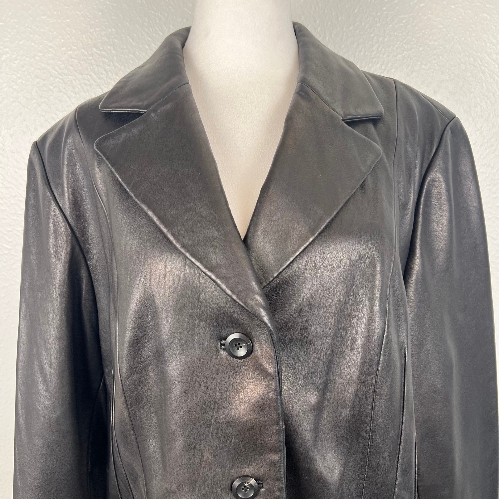 Vintage Lamb Leather Jacket Womens XL Ann Klein Black Old Money Luxury Classic