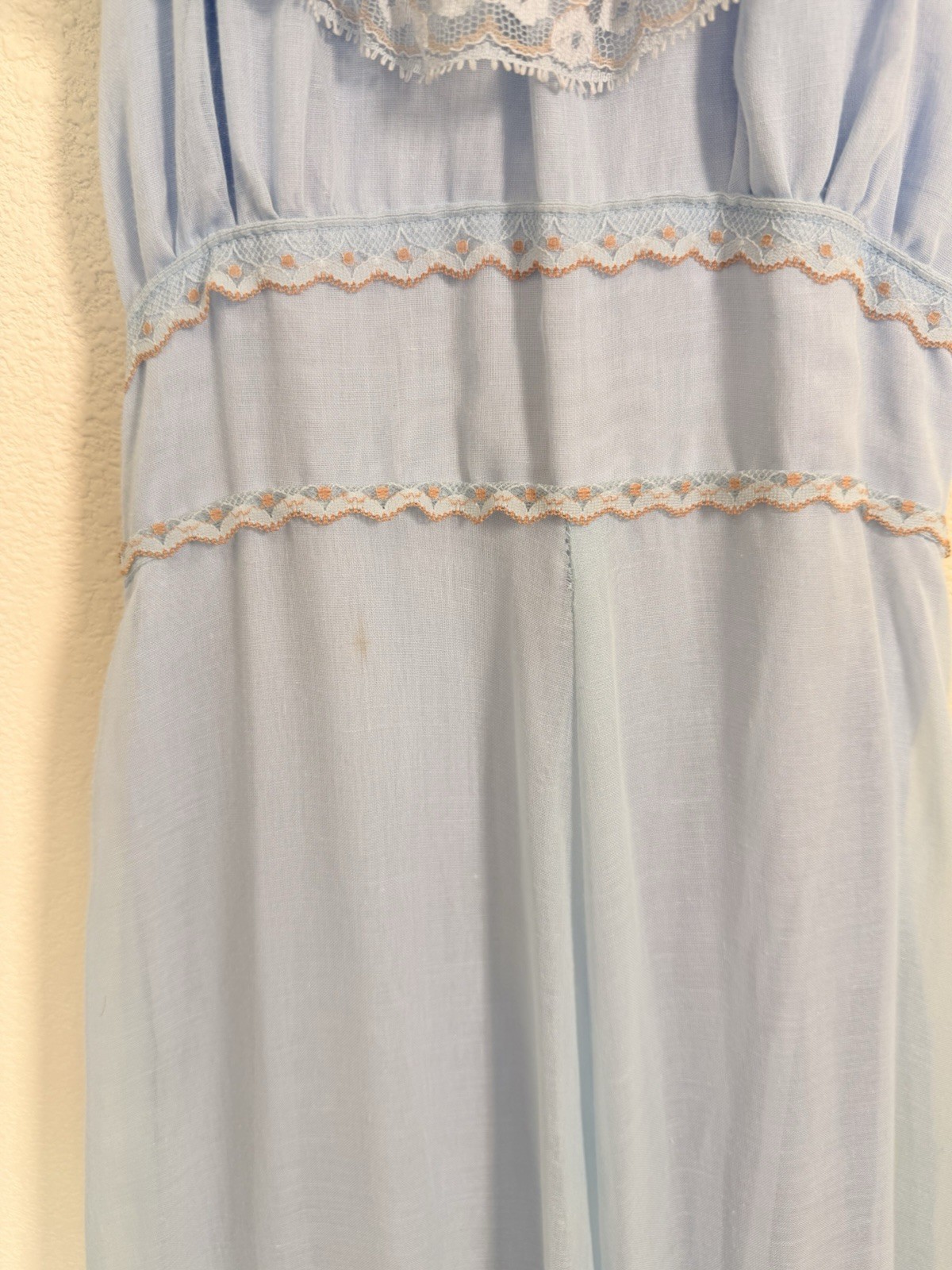 Vintage 70s Prairie Cottagecore Blue Lace Maxi Dress Off Shoulder Small