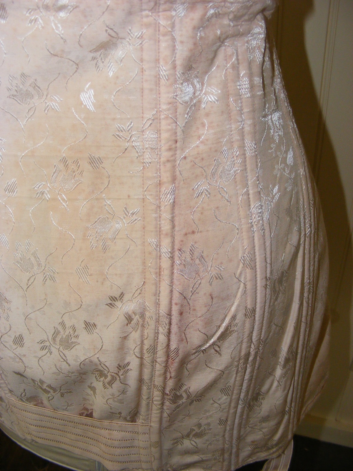 50s CHARMODE COMFORT CORSET PEACH DAMASK TIE FRONT COTTON RAYON VINTAGE CORSET L