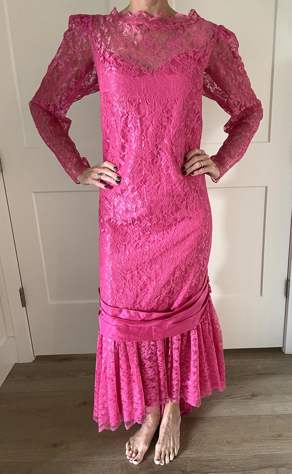 Vintage ILGWU Lace Overlay Dress, Sz 18, Special Occasion, Party, Statement