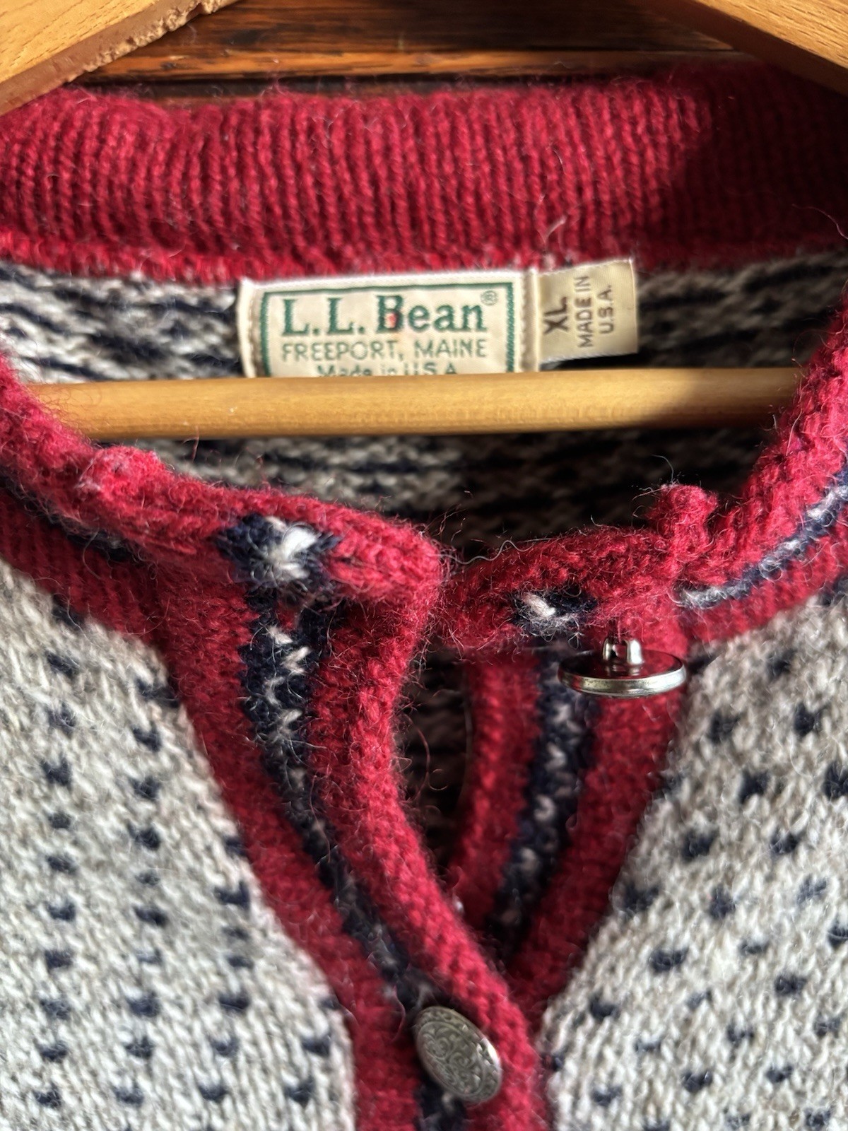 Vintage L.L. Bean USA Norwegian Wool Blend Cardigan Sweater (Size XL)