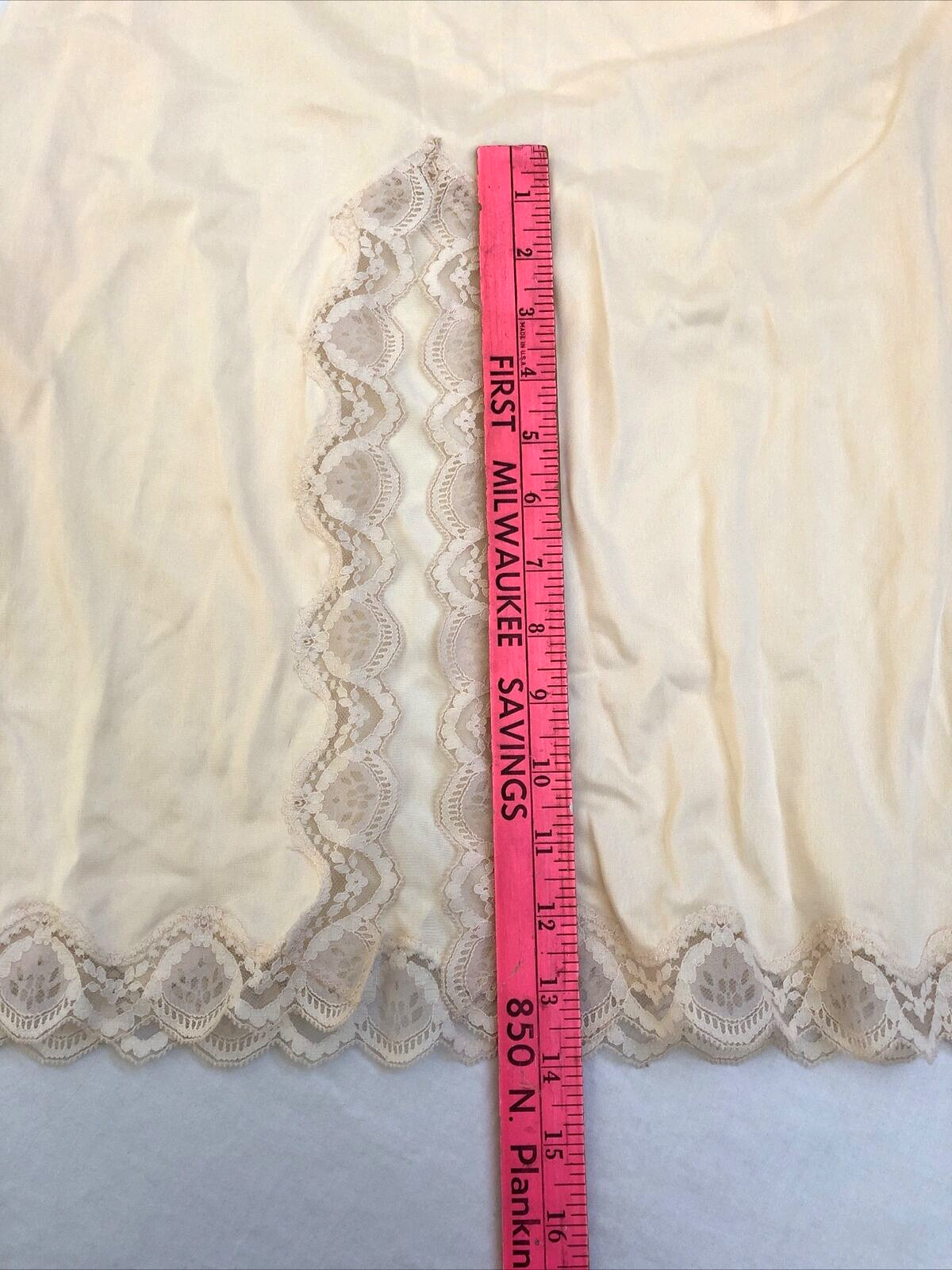 Half Slip Nylon Lace Tricot Long Medium 6 Vintage Cream Side Slit Greenco Maid