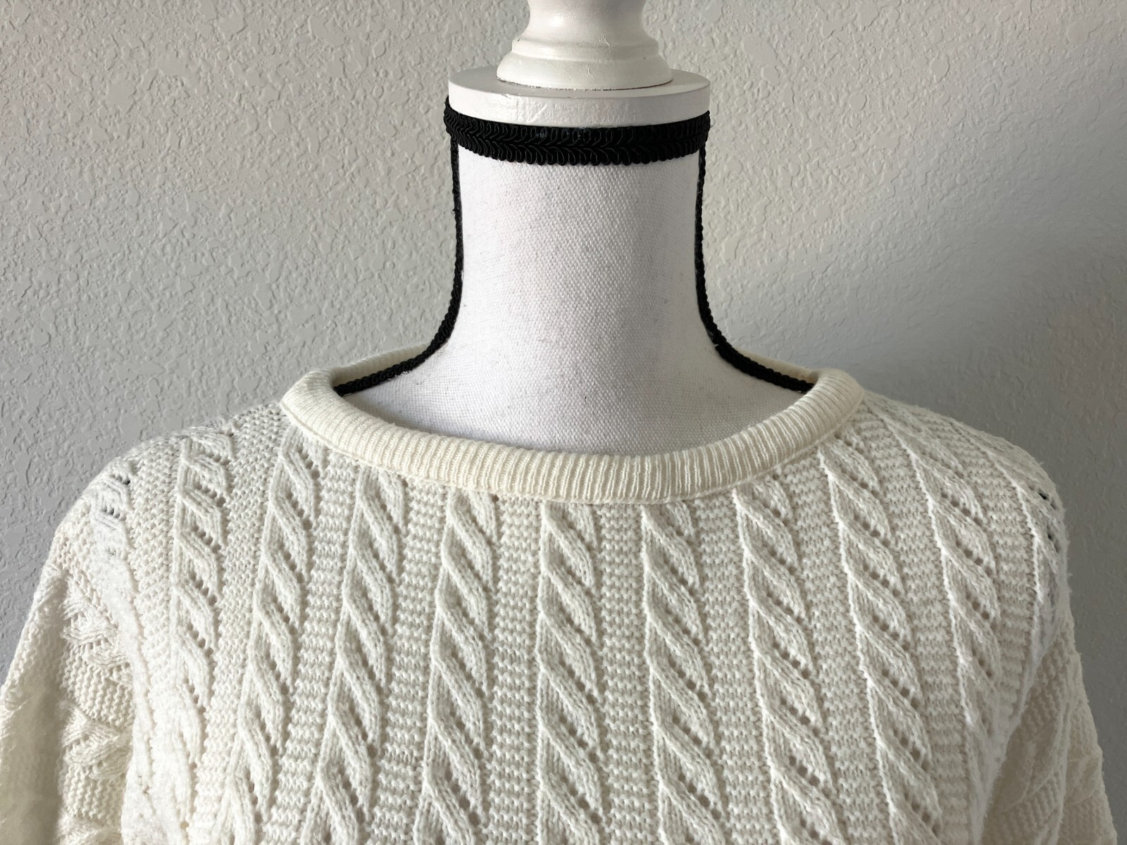 1960s Cable Knit Pullover Sweater, Vintage Ivory Tunic Length Sweaterv,Mod Style