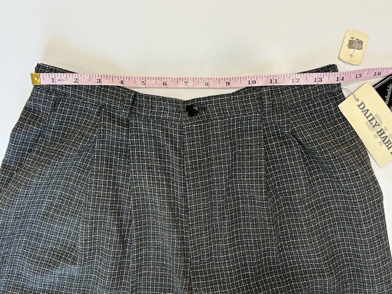 NOS VTG Grey Plaid Check High Waist Baggy Pleats Annie Hall Keaton Pants 28×28.5