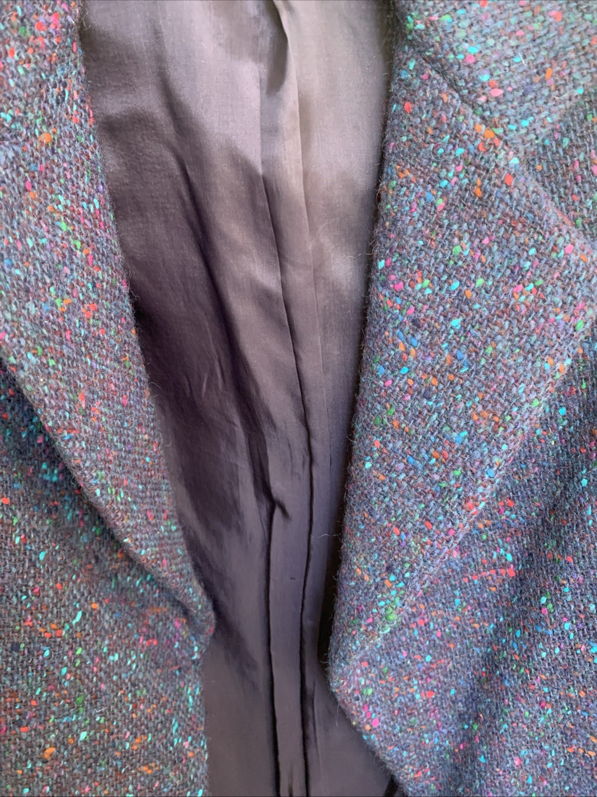 Mirrors Of Krizia XL 100% Wool Coat Made In Italy Purple W/Multicolor Flecks