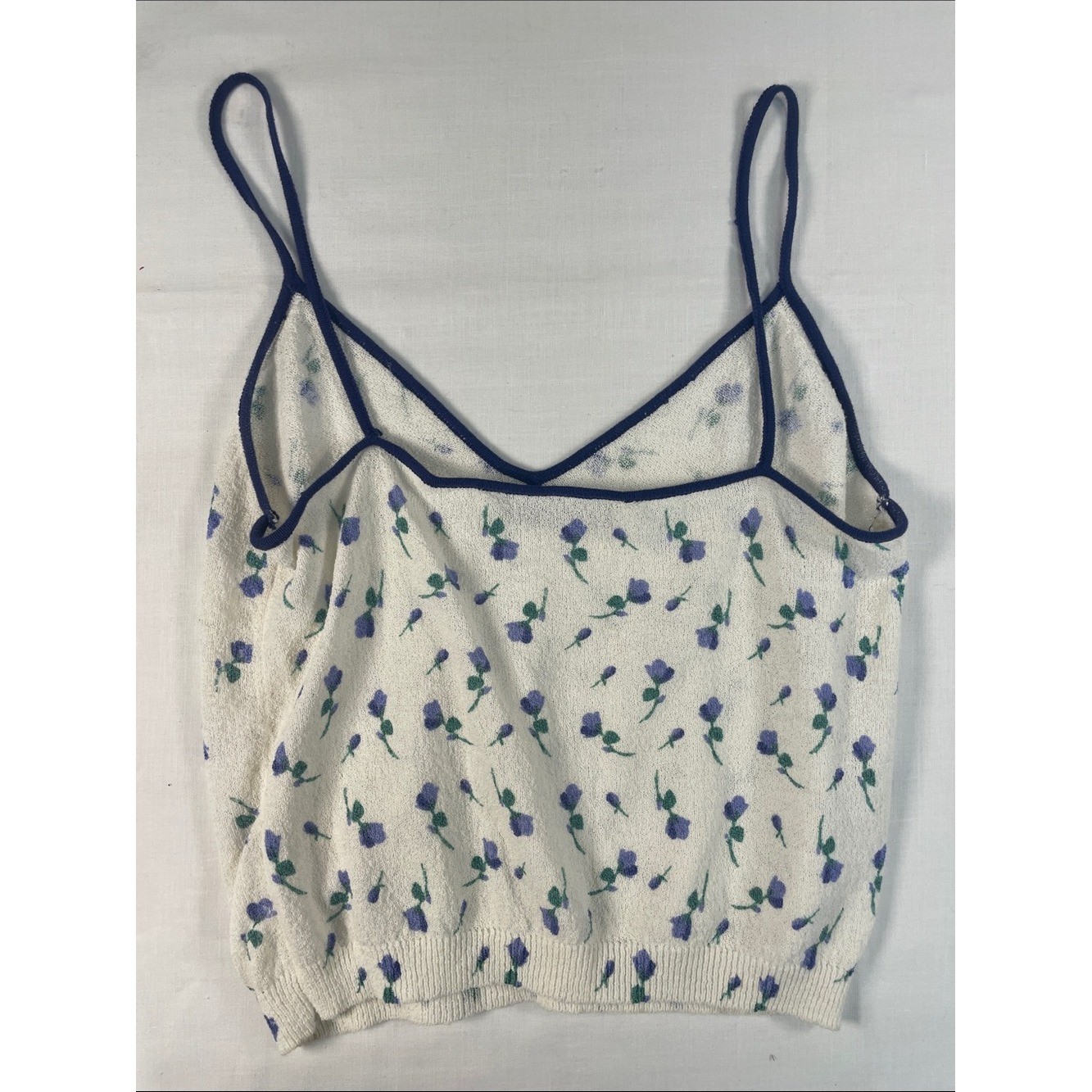 Floral Knit Spaghetti Cami – White with Purple Floral lite S