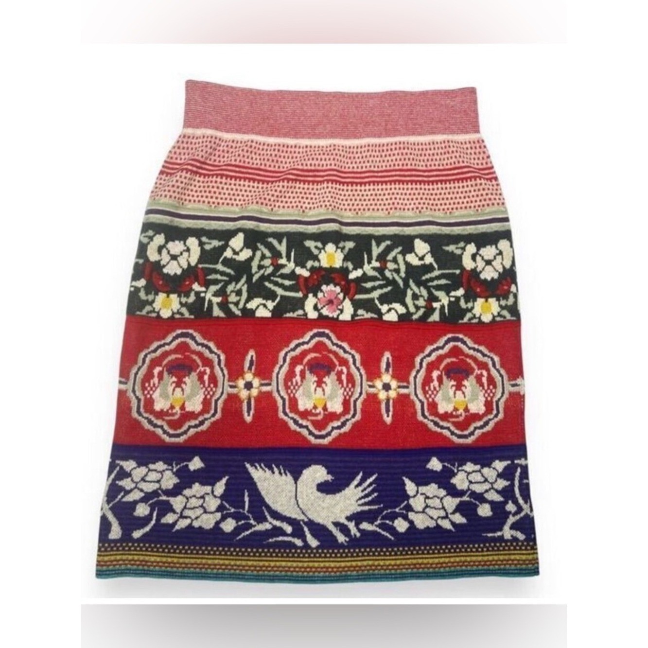 Y2K Anthropologie MOTH Embroidered Dove/Floral Print Chava Boho/Folk Skirt