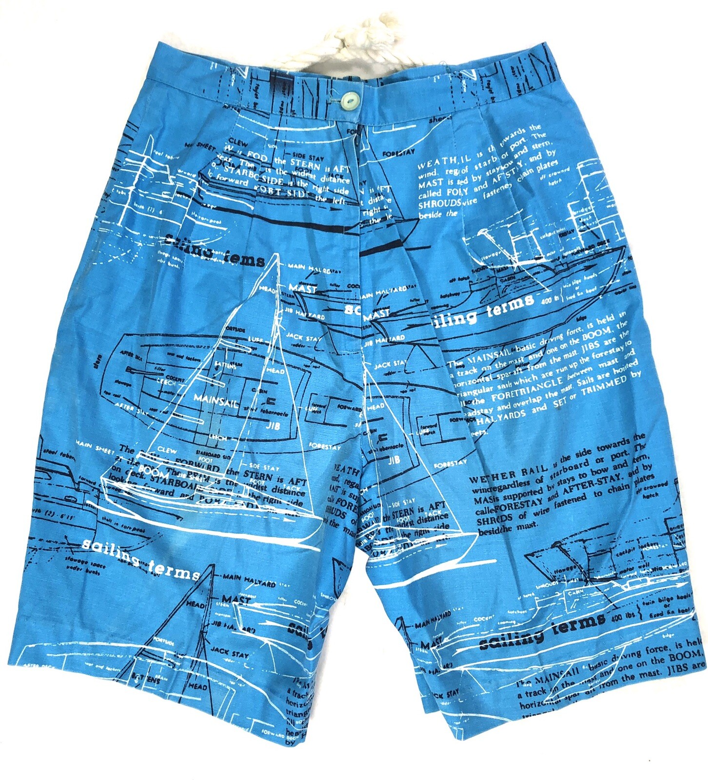 Vintage 1960s 60s Blue Jo Collins Sailing Sail Boat All Over Print Shorts J21