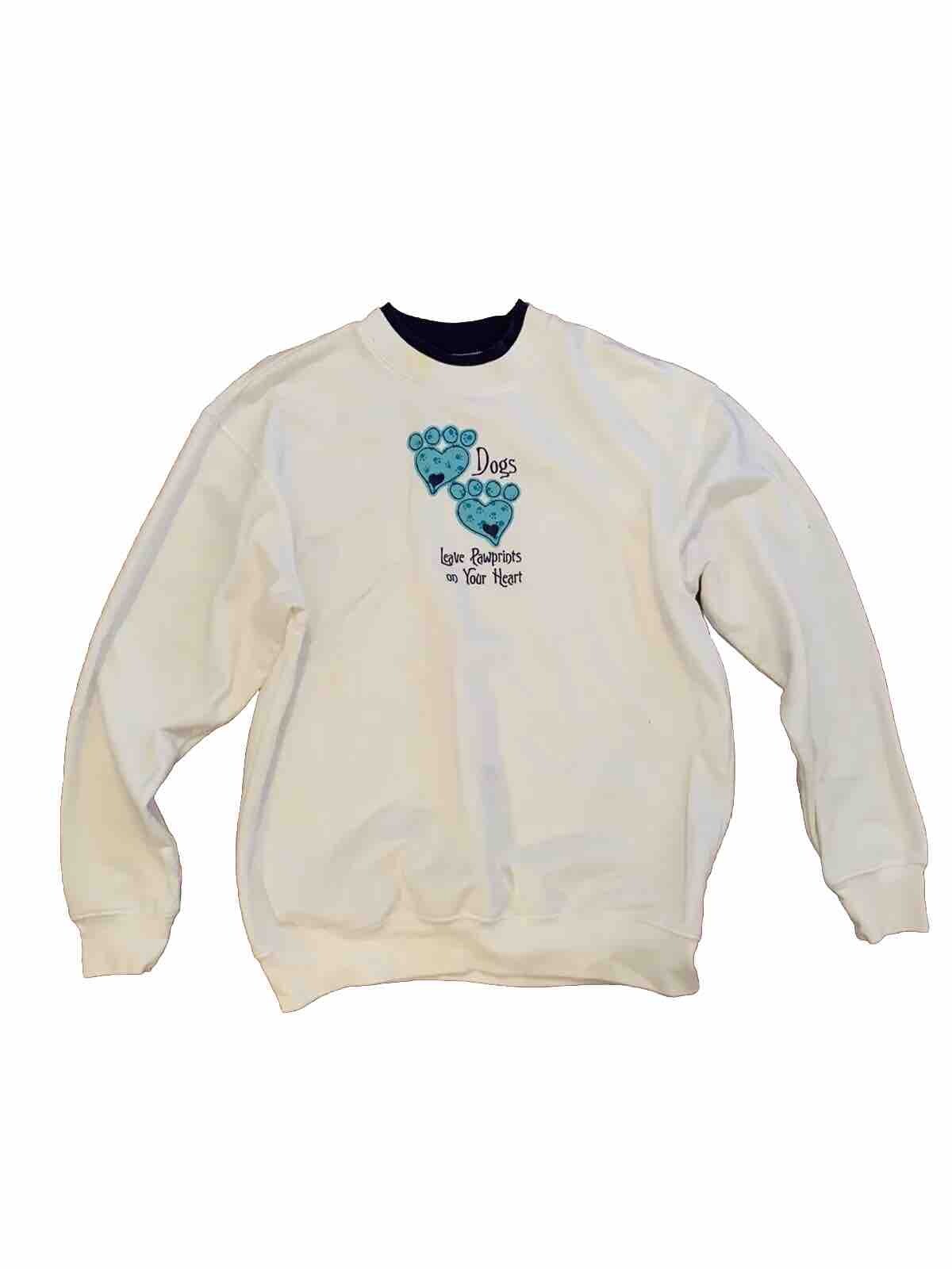 VINTAGE 80S GRANNYCORE SOFT GIRL COTTAGECORE SWEATSHIRT PET DOG WHITE LARGE