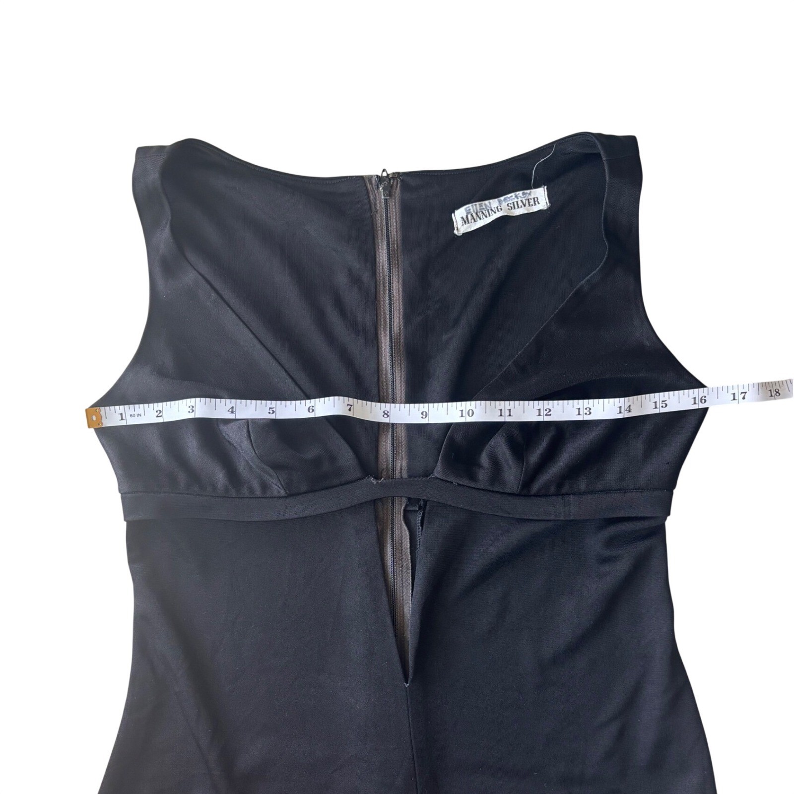 Vintage Manning Silver Black Plunging V-Neck Empire Waist Shell Top Office Siren