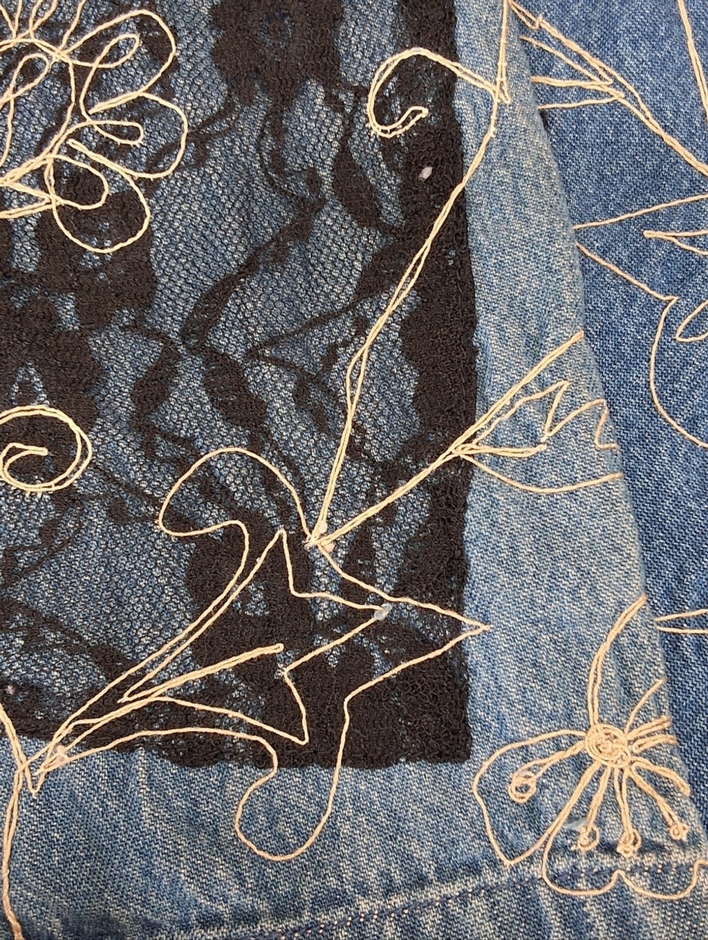 Sara Studio~Womens VTG Patchwork Embroidery Denim Jean Chore Jacket~Barn Coat~2X