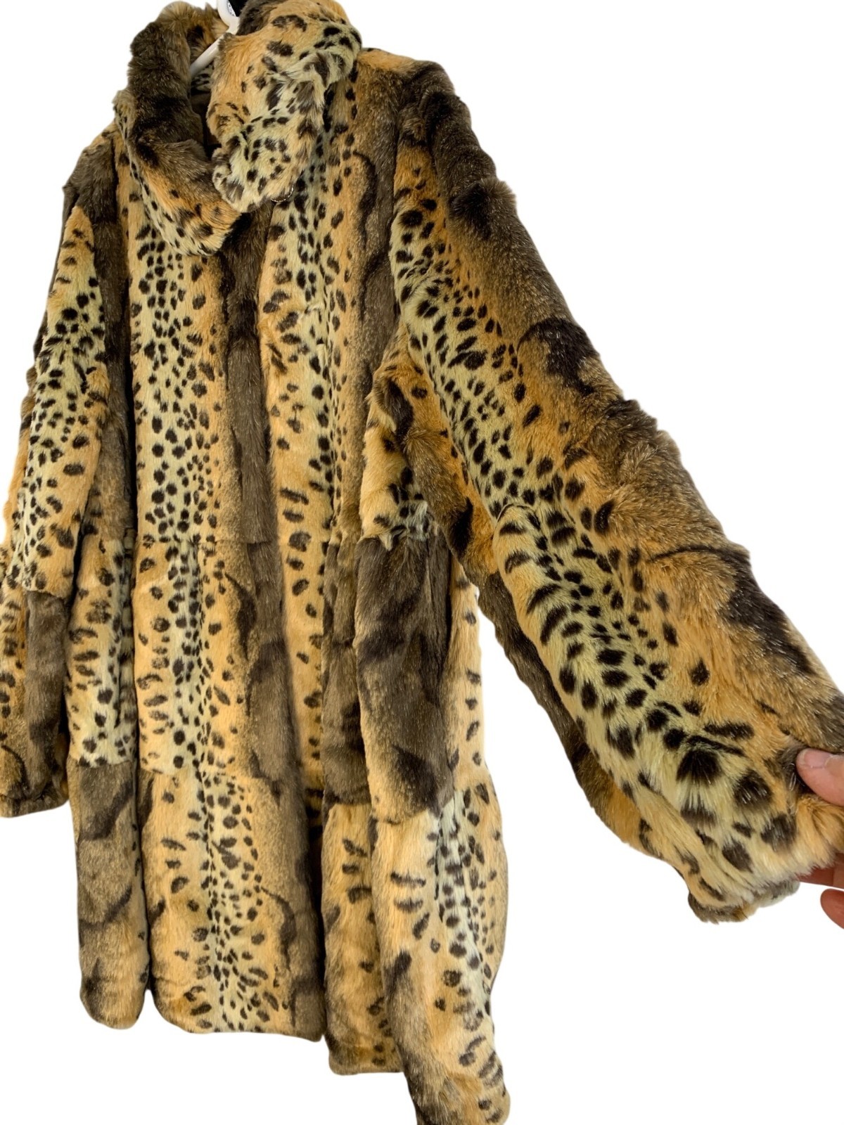 VTG Y2K Donna Vinci Faux Fur Animal Print Swing Coat L/XL A-Line Tiered GUC