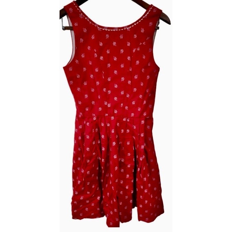 German Dirndl Inspired Dress Size 40 Red Floral Cotton Alpine Cottagecore