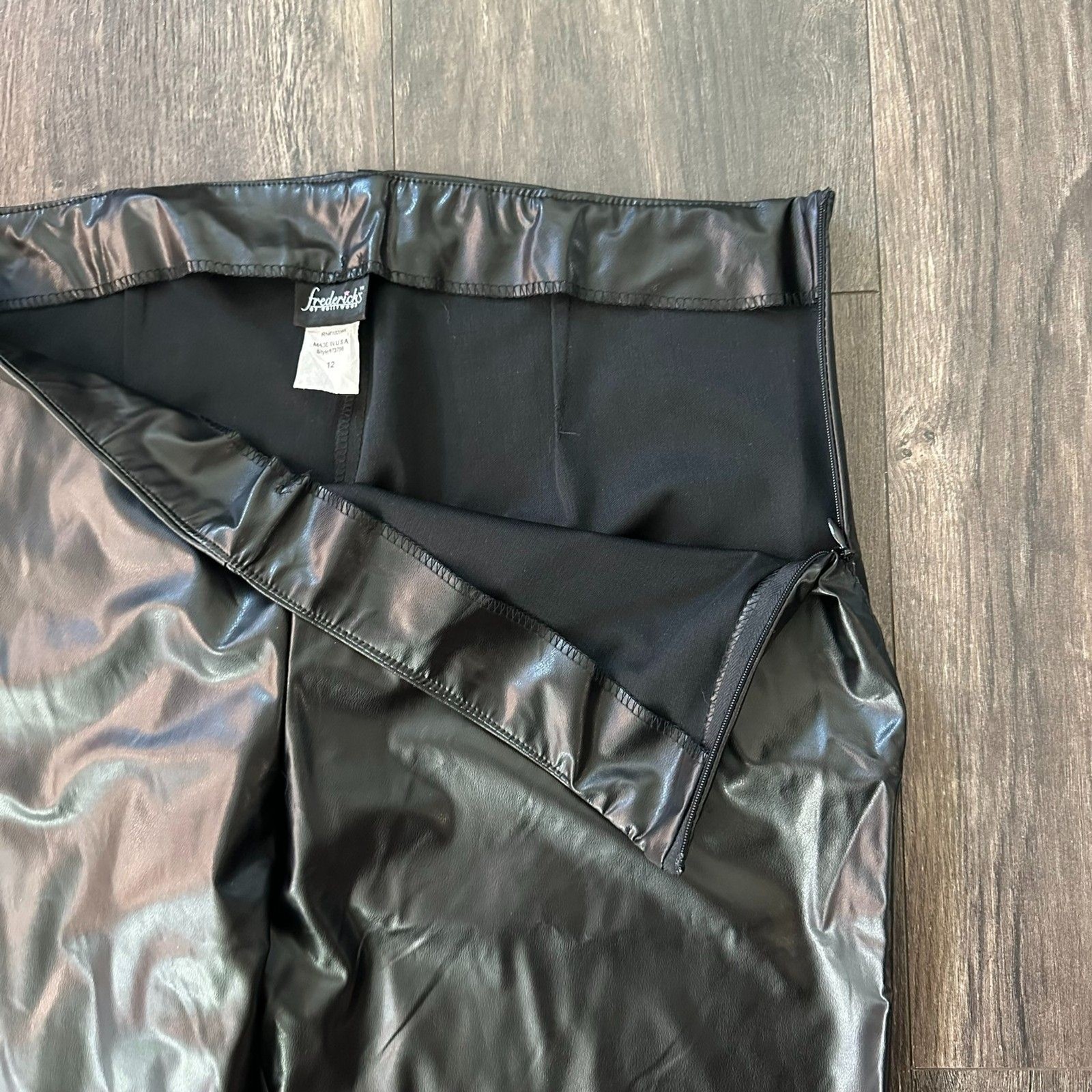 Vintage Fredericks USA Pants Lace Up PVC Latex Black Tie Sides Women’s Size 12
