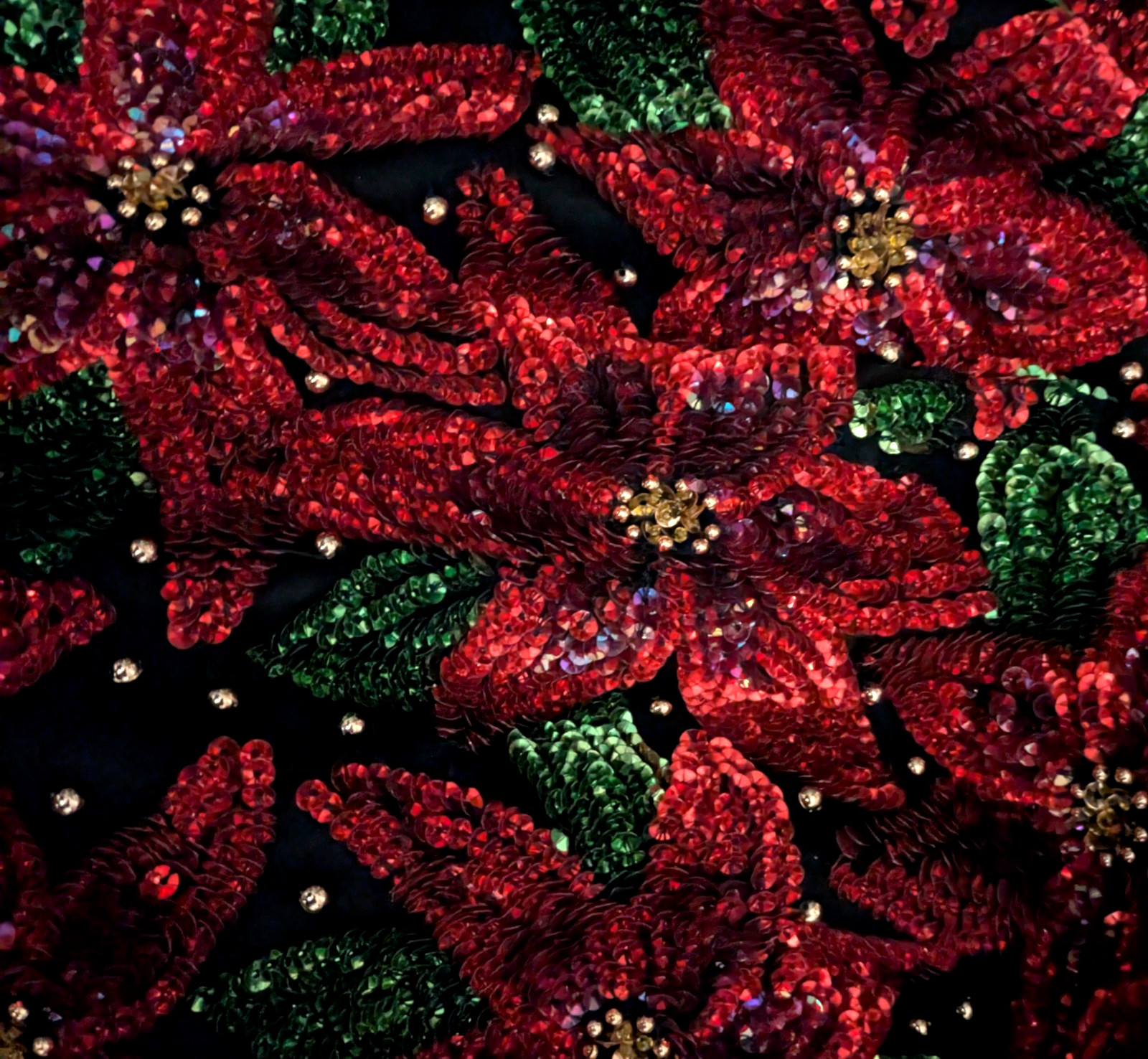 Vintage Laurence Kazar 3X Beaded Sequin Poinsettia Christmas Top Bling Evening