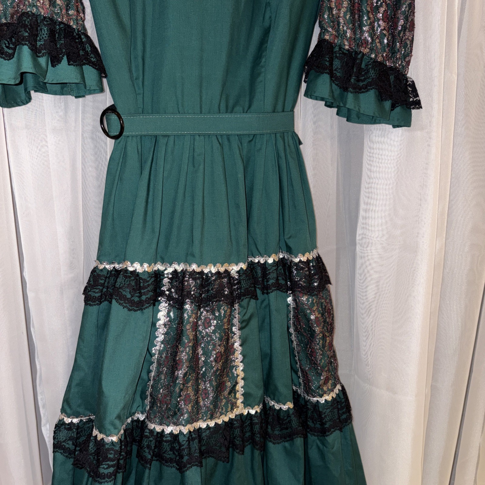 VTG Pete Bettina Green Silver Black Lace Square Dancing Dress Dance Rockabilly