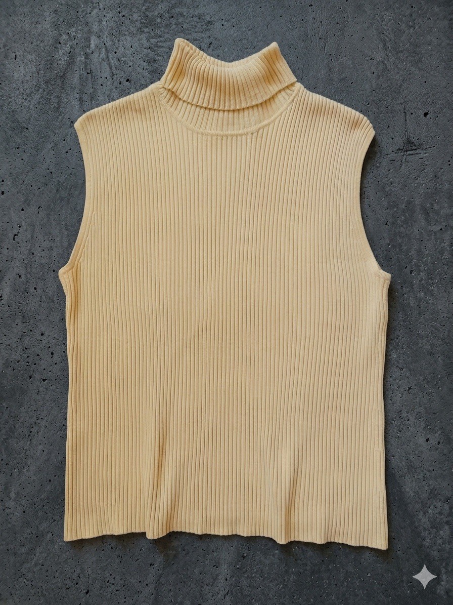 Chico’s Sleeveless Turtleneck Sweater Yellow Ribbed Knit Silk Blend Size 3 L XL