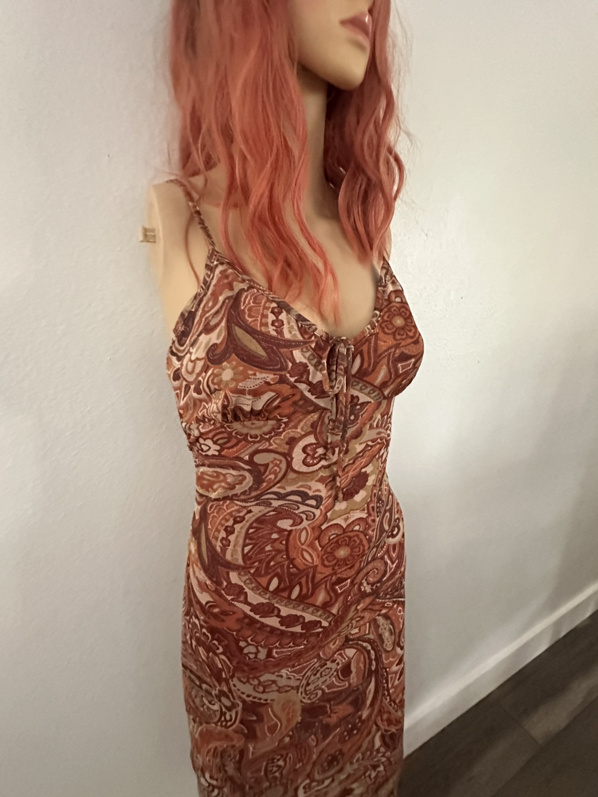 Vintage 1990s y2k Charlotte Russe Midi Dress Neutrals Paisley Fairycore Size M