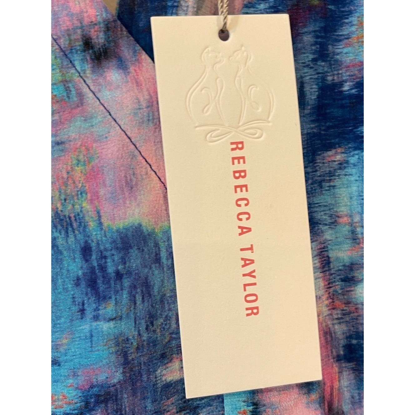 NWT REBECCA TAYLOR Vintage Y2K Pink Blue Watercolor Silk Sleeveless V Neck Top