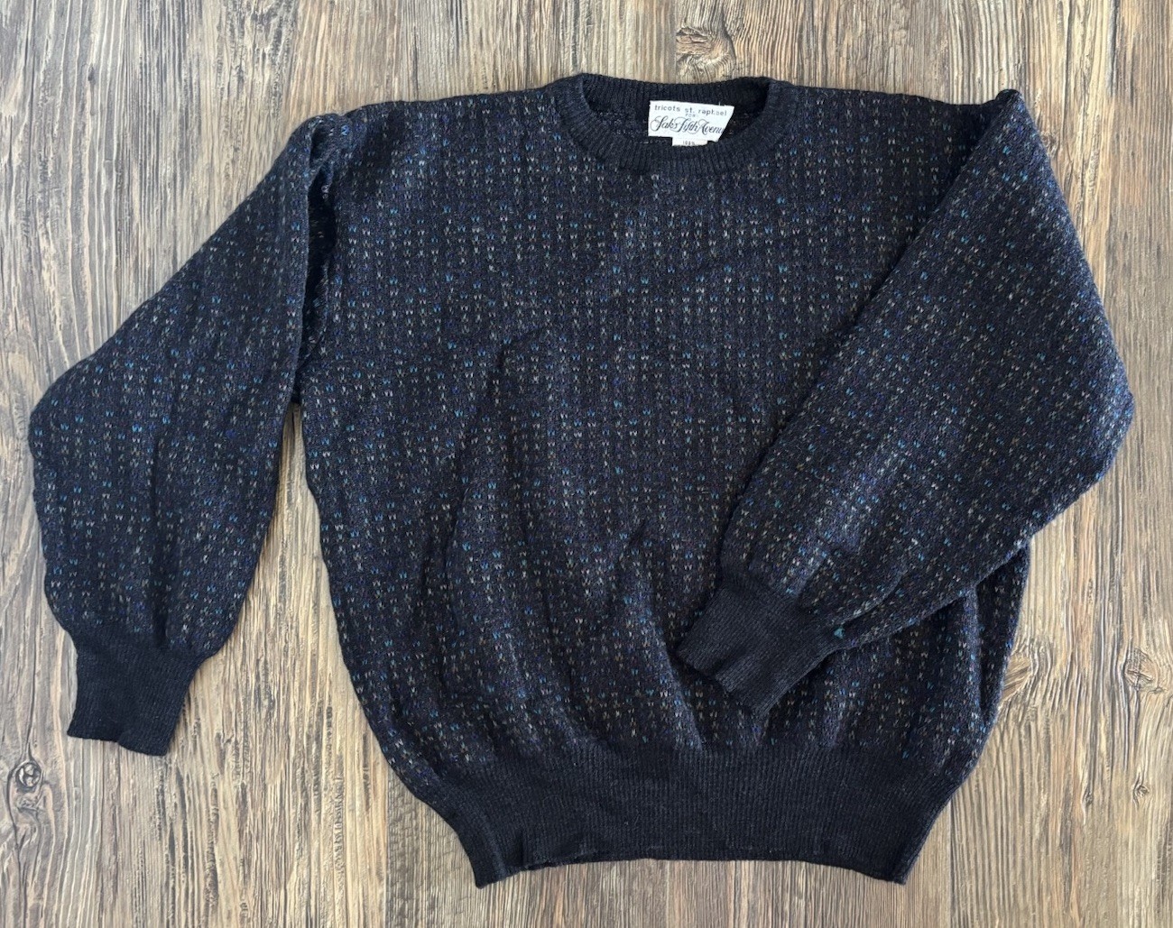 Vtg Tricots St Raphael For Saks Fifth Avenue 100% Wool Knit Sweater Womens M Blk