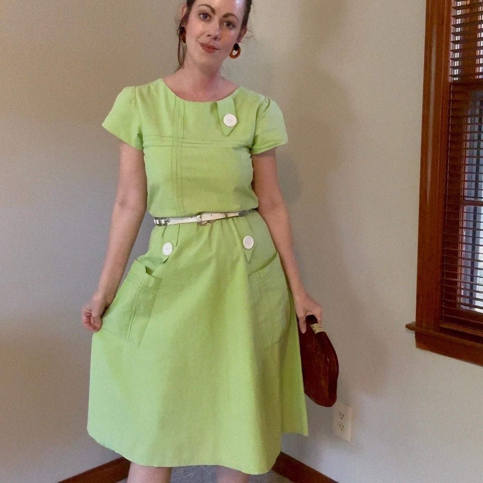 Vintage 60s Lime Green Mod MCM Pop Art Day Dress