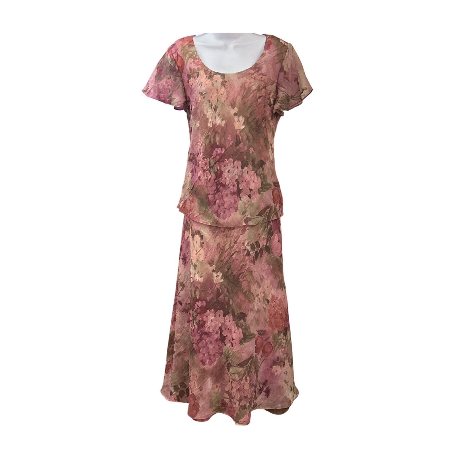 90s Miss Dorby Skirt Set Floral Cottagecore Romantic Mauve Chiffon Two Piece 10