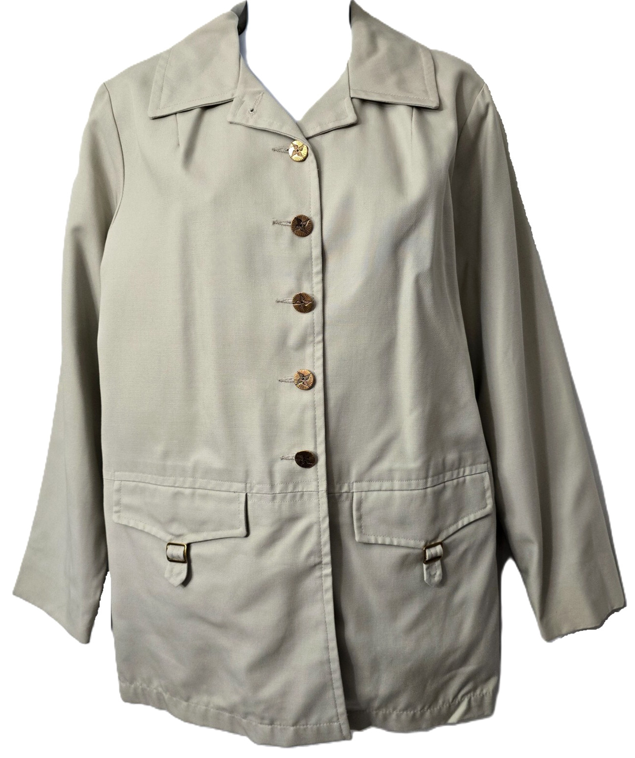 Vintage Chore Trench Jacket 10 Lined Pockets Khaki 80s Career Classic Lady Grais