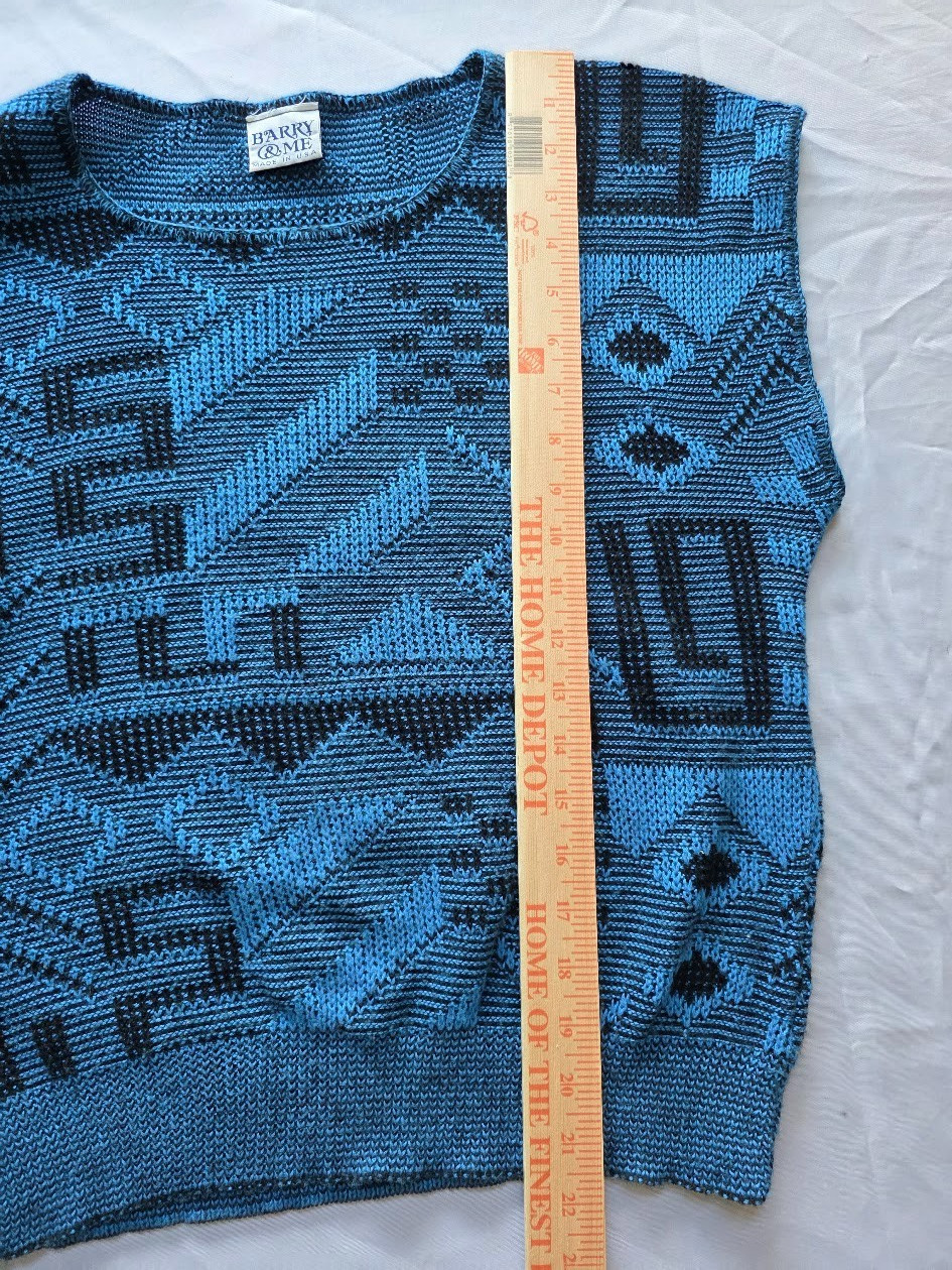 Vintage 80s Barry & Me Geometric Knit Sweater Vest Abstract Boxy Top Made in USA