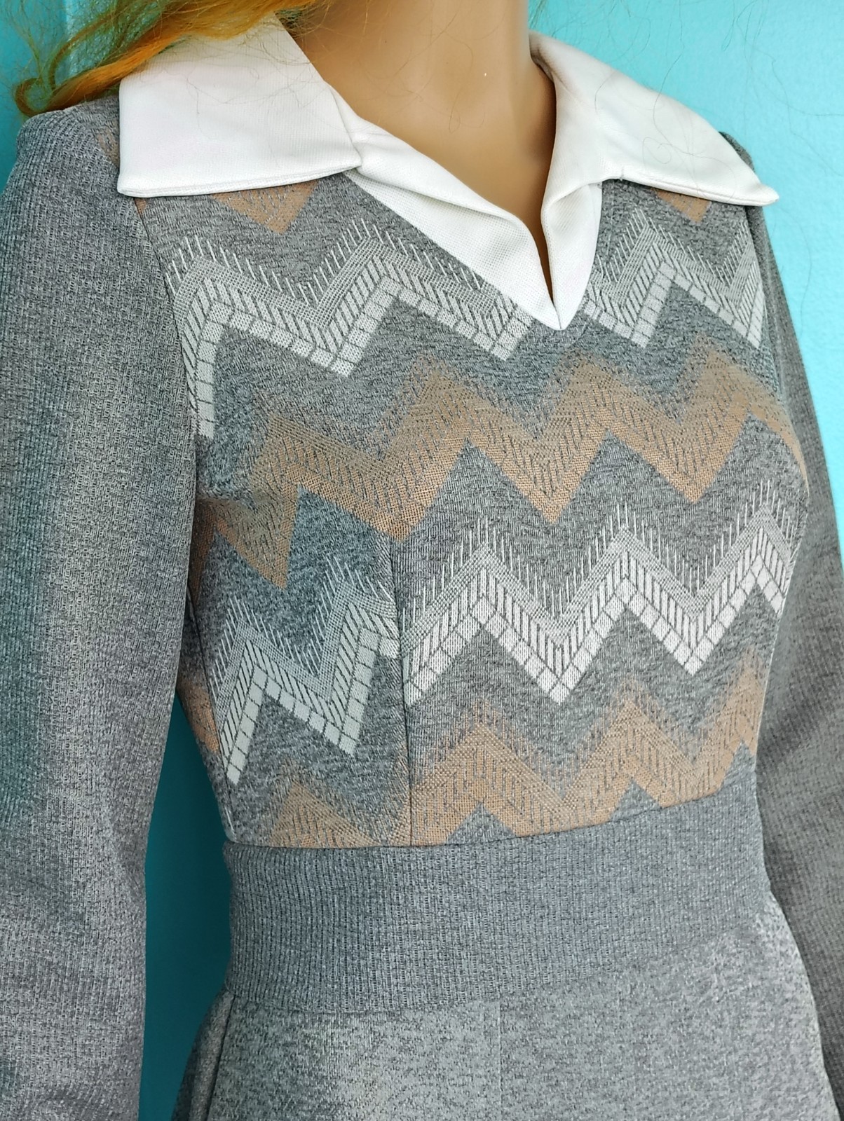 Vintage 70’s Chevron Mini Dress Gray Peter Pan Collar Patty O’Neil NWT size: 11
