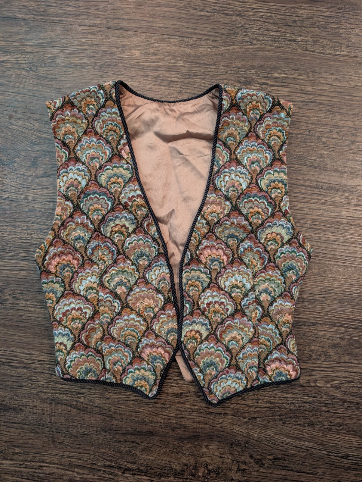 Vtg 90s Handmade tapestry vest earthtoned shell pattern Grunge Whimsygoth Boho