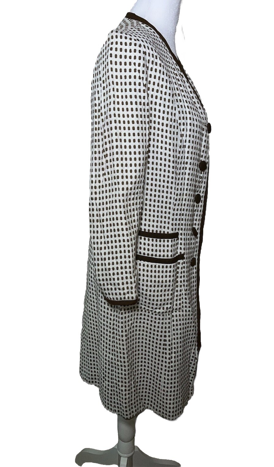 Vtg Coat Jacket White 60s Designer Montaldos Lightweight Brown Polka Dot S M