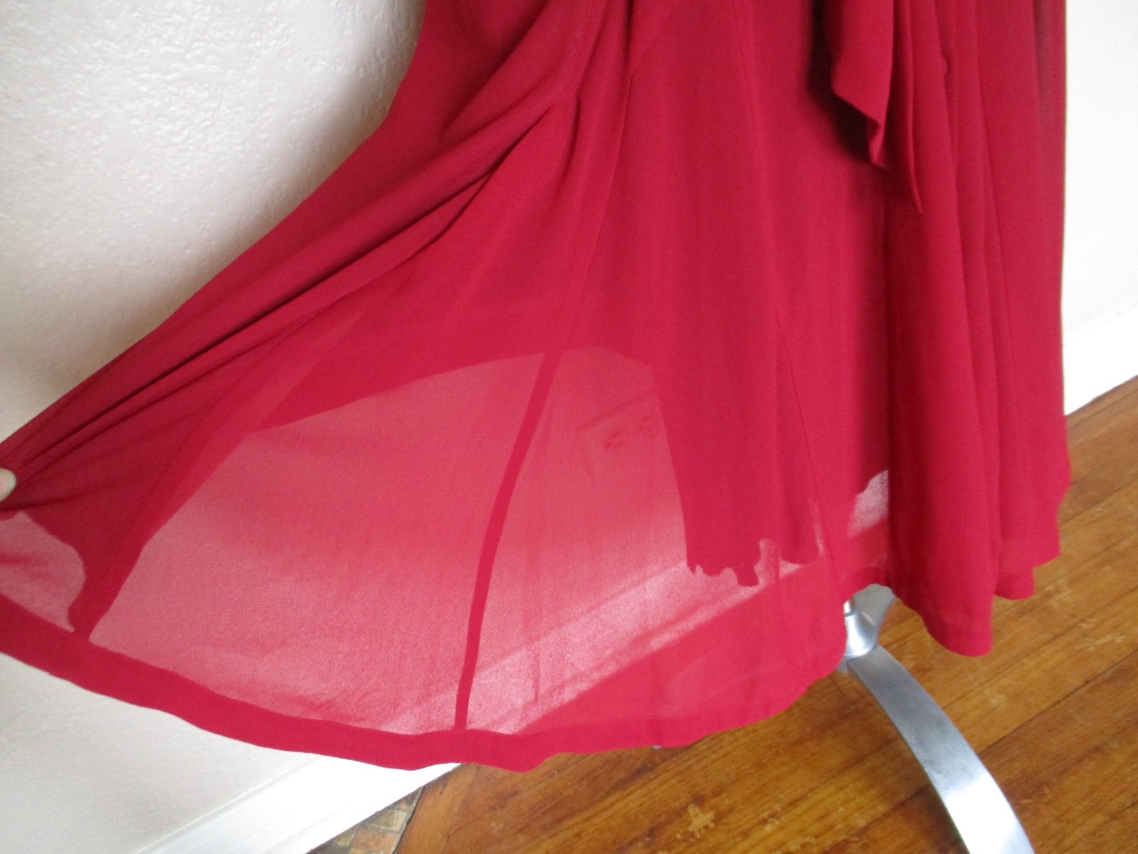 Vtg 30s Style Handmade Dress Womens S/M Red Chiffon Lace Cami Mesh Inset