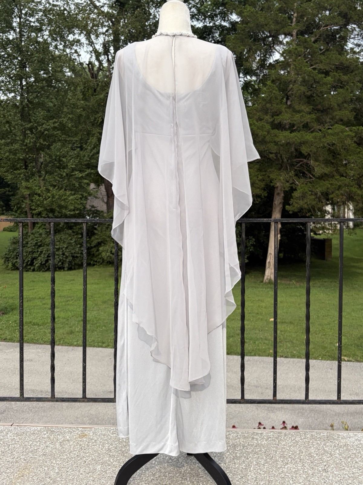 Vintage Emma Domb Silver Gray Chiffon Capelet Maxi Dress 70s 60s Hollywood Glam