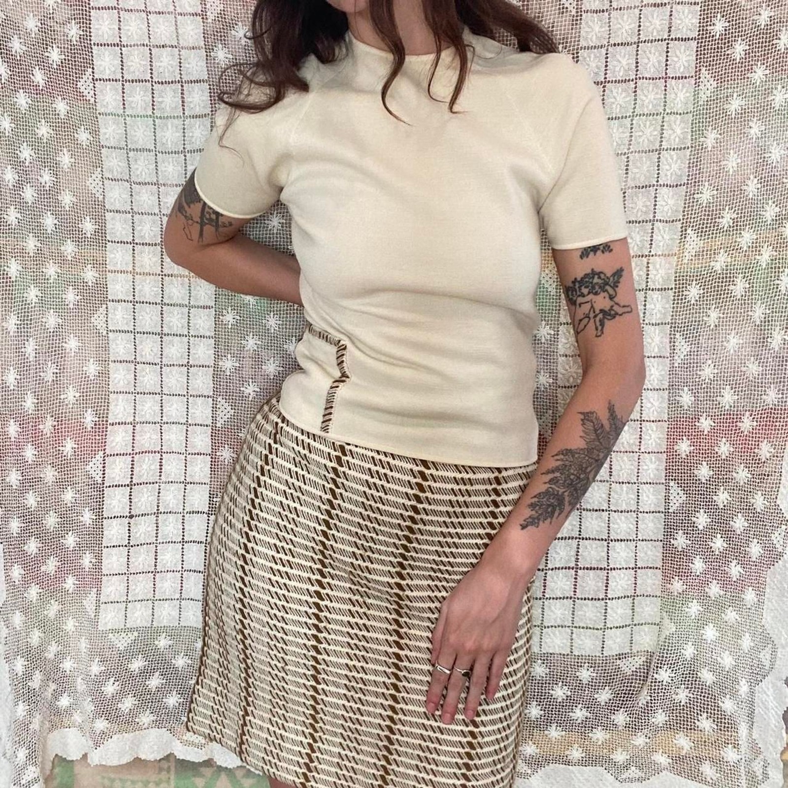 1960s Cadillac Italian wool cream and olive colored wool blend 3 piece set