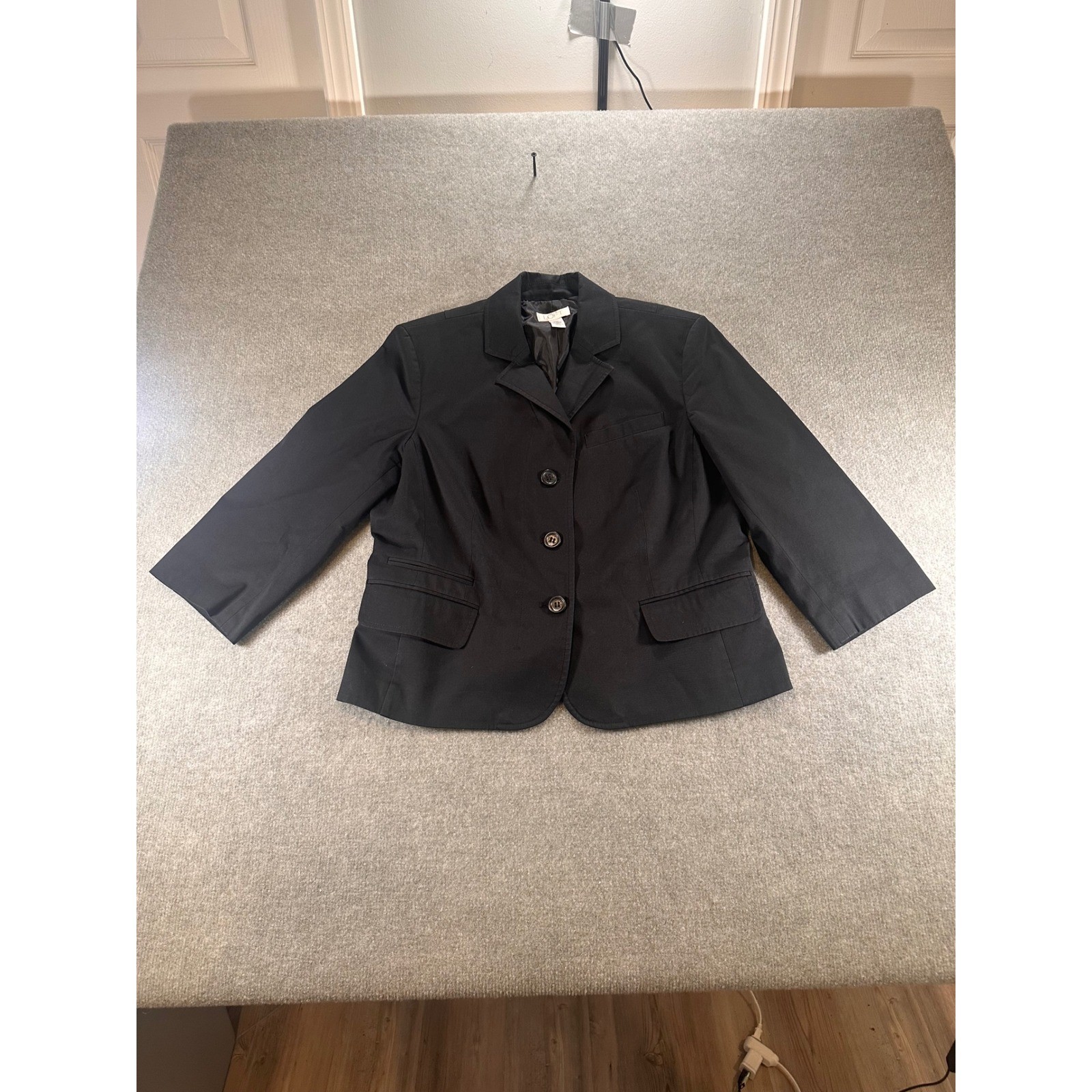 Ann Taylor Loft Womens Black 3-Button Cotton Blend Blazer Jacket Size 14