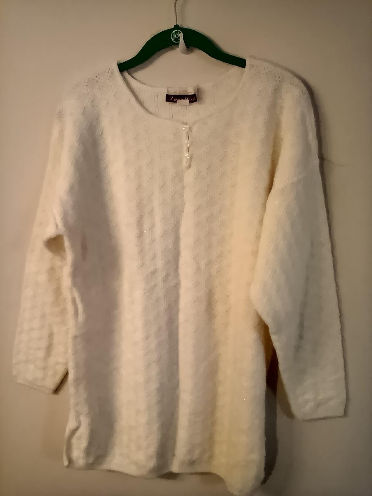 Vtg Dana Scott white pullover sweater M sparkly long sleeve acrylic metallic