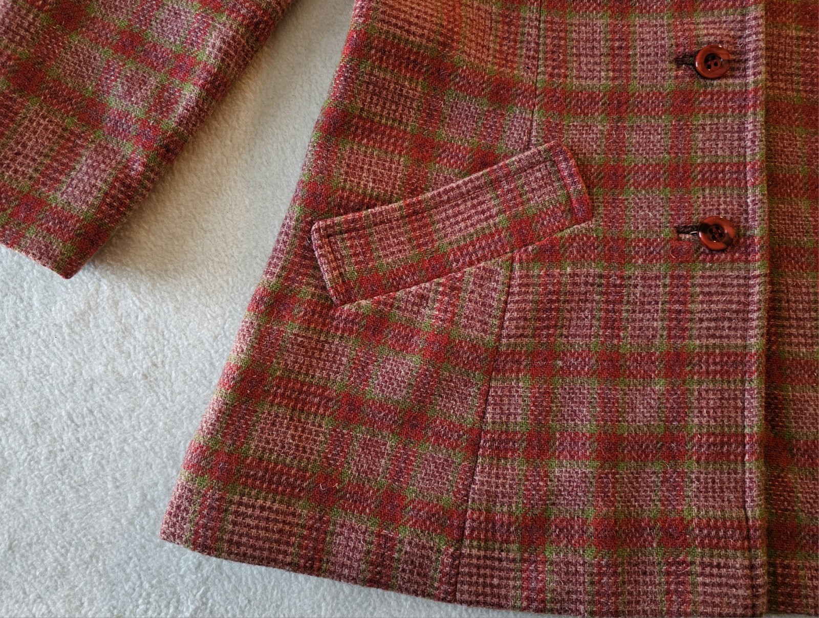 Vtg 1960’s PENDLETON Long 4-Button Fitted Blazer Womens S Salmon Plaid