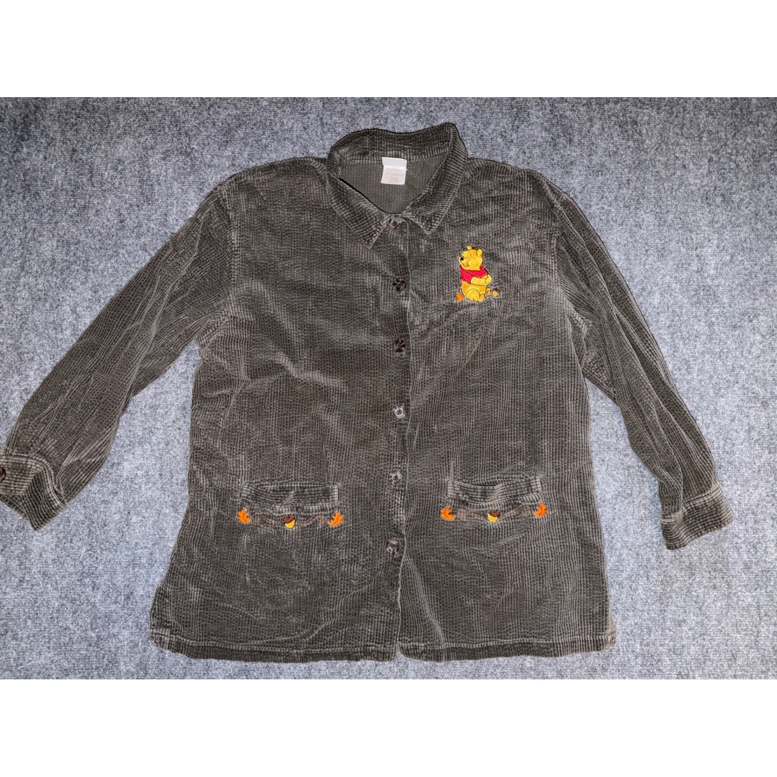 VTG Disney Winnie Pooh Chocolate Brown Corduroy Shacket Tigger Piglet Eeyore L