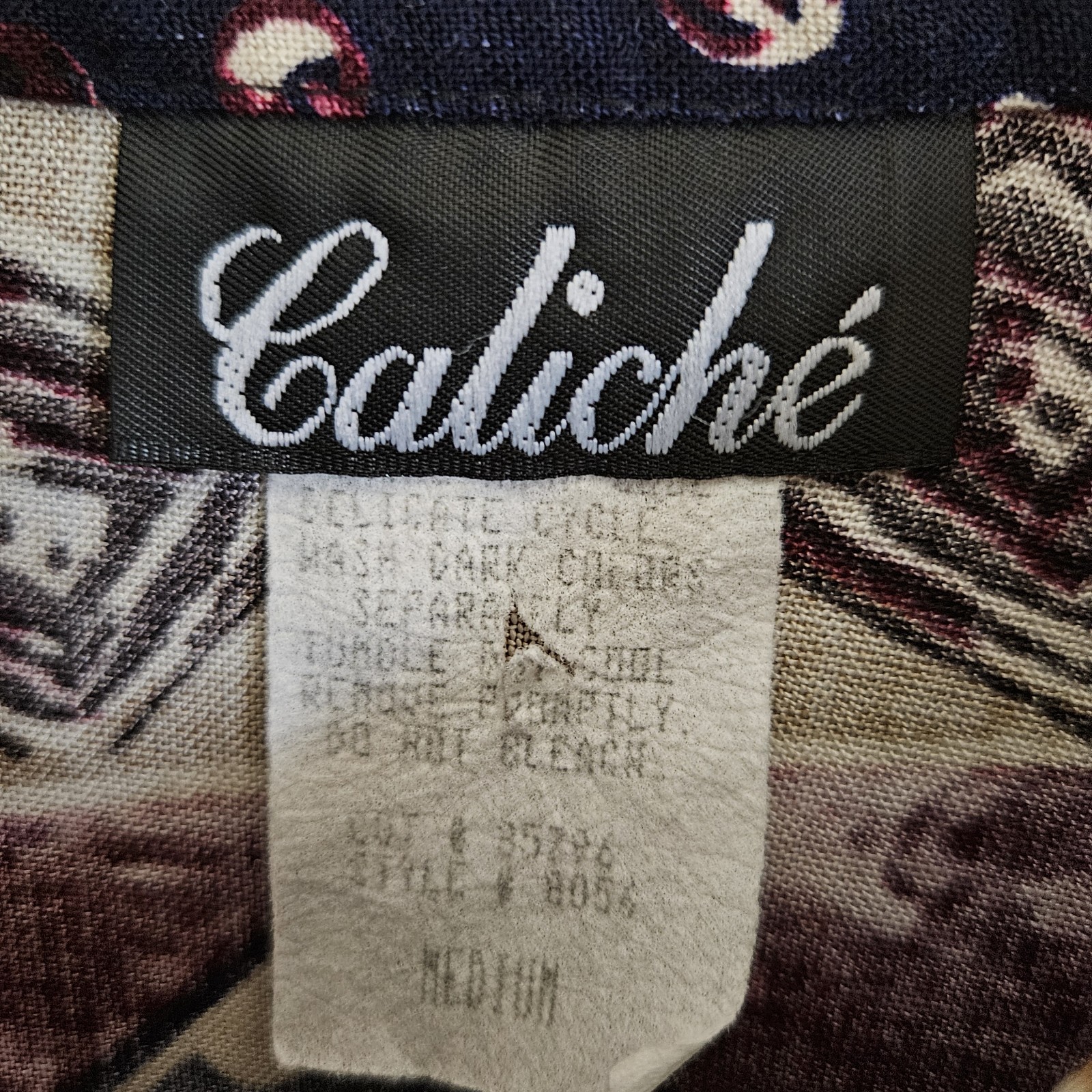 Caliche Collection Vintage 80s Multicolor Geometric Print Rayon Blouse Wmns Sz M