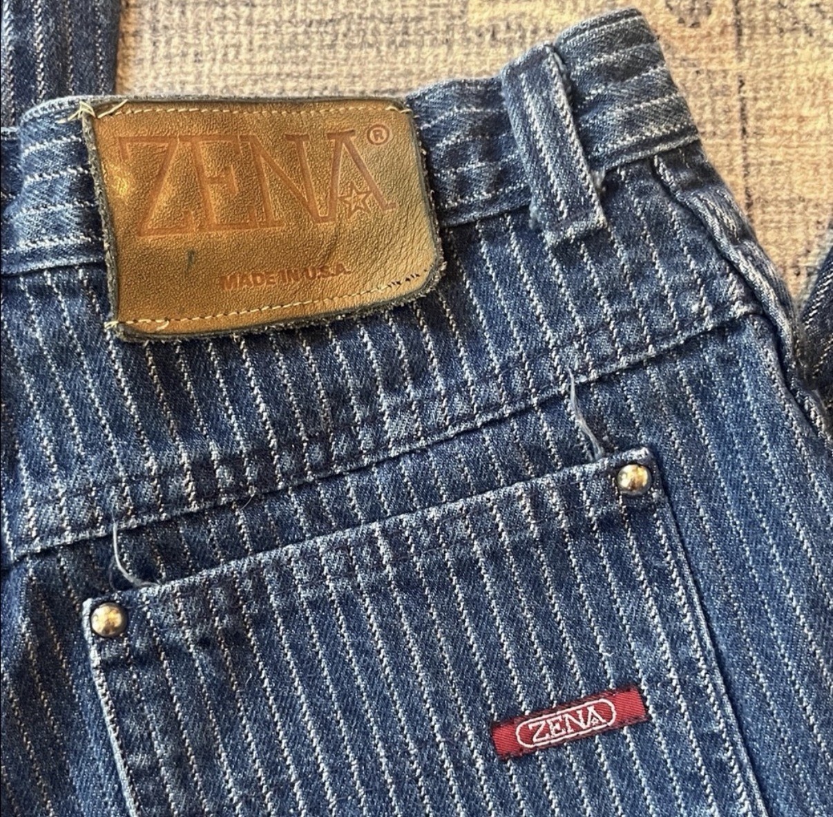 ZENA Vintage Blue White Striped Denim Jeans for Women