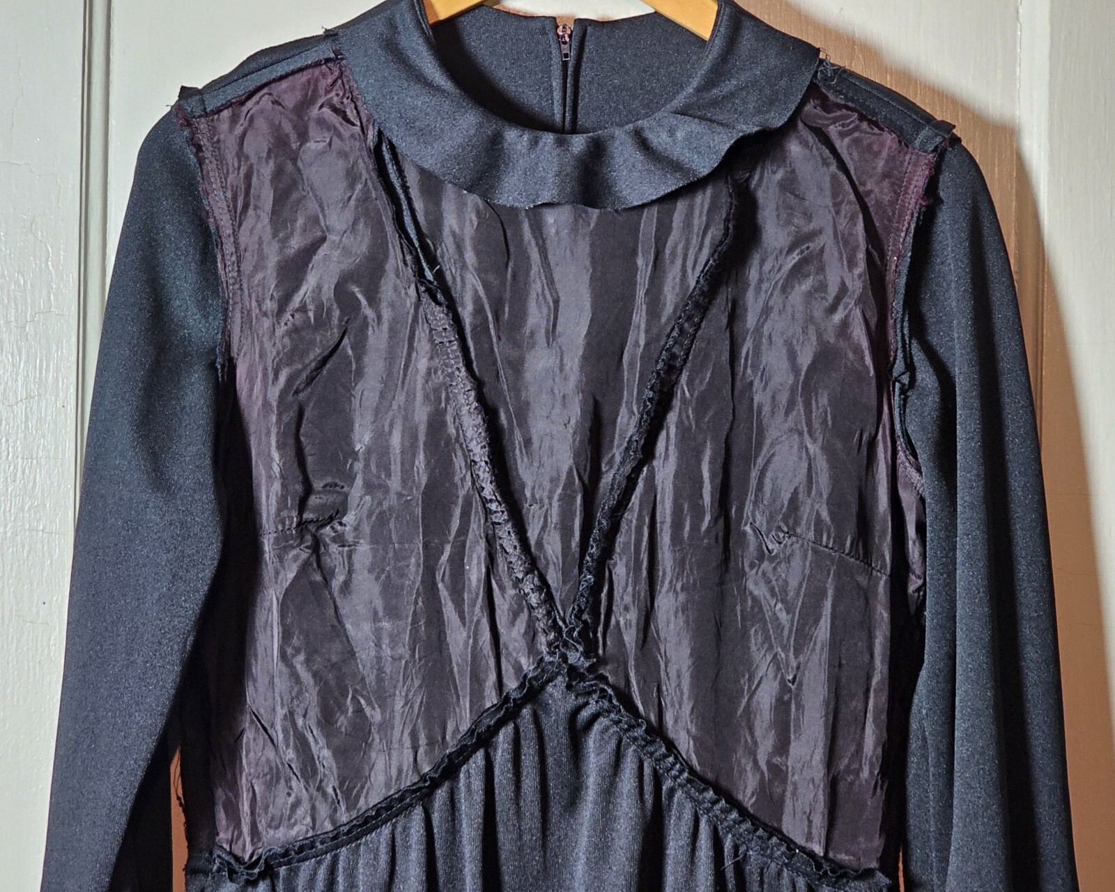 VTG WhimsyGoth 70’s Jerrie Lurie Maxi Dress Women 14 Black L/S Witchcore Pleated