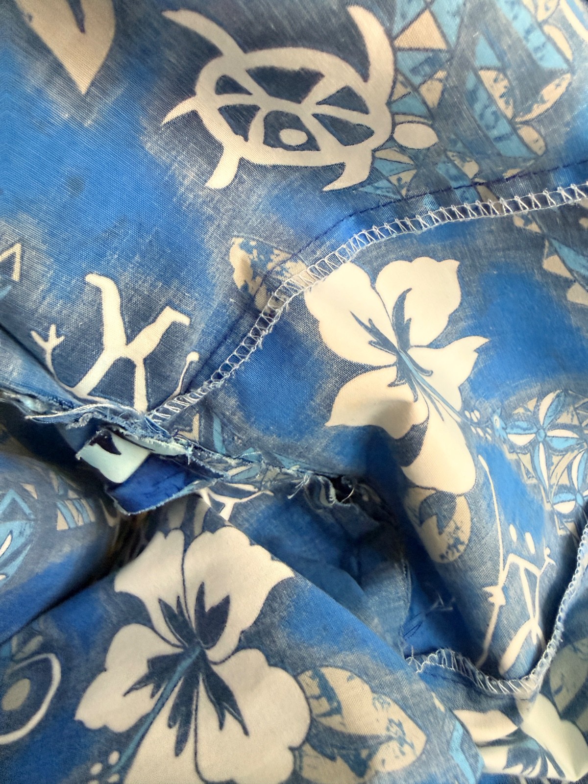Vintage Handmade 60s Style Blue Hawaiian Print Sundress Size XS