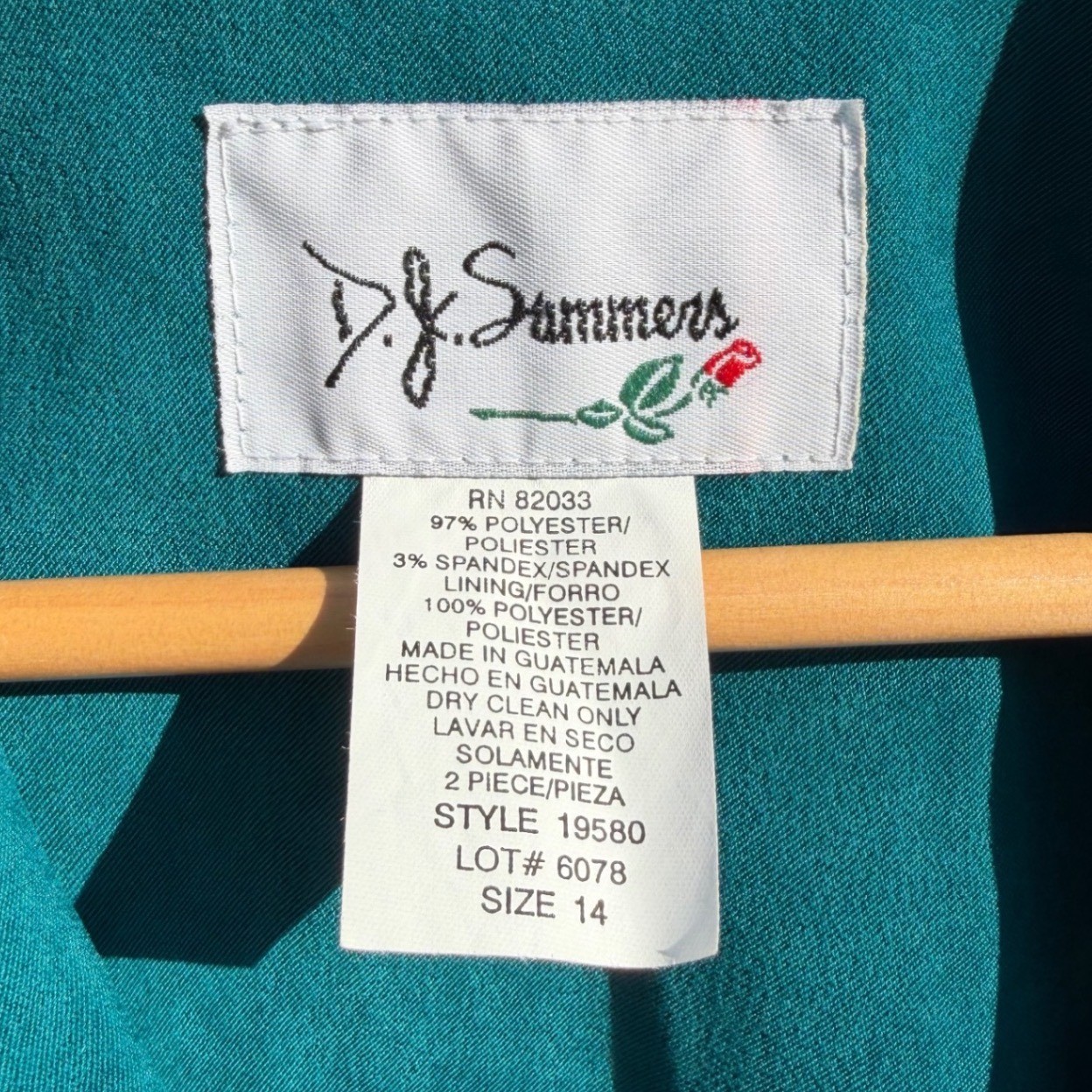 Vintage D.J. Summers Teal Blue Longline Blazer Coat Black Collar Size 14