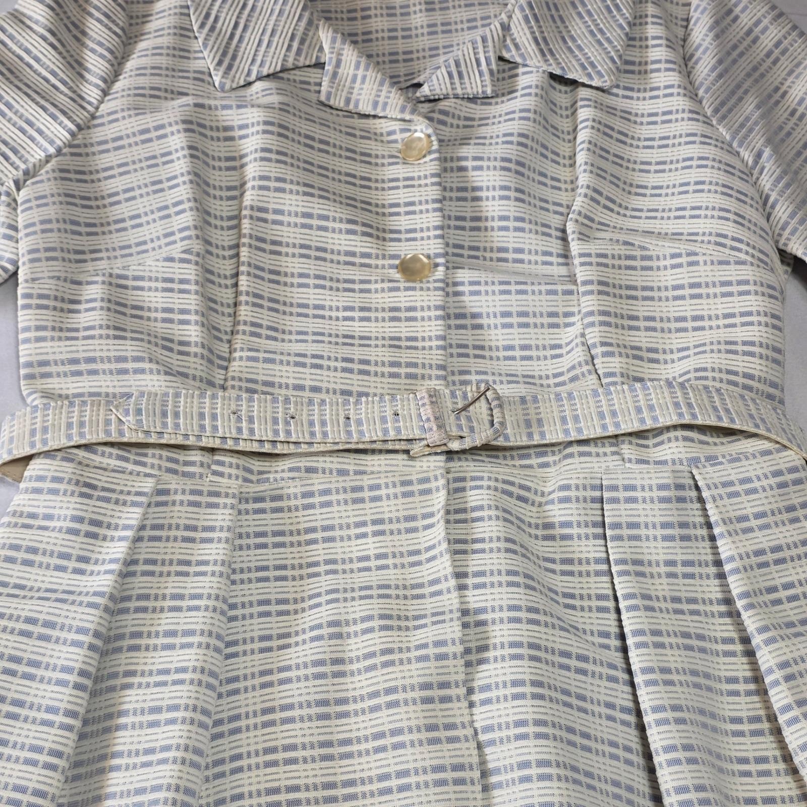 Shelton Stroller Vintage 50s Shirt Dress Belted White Blue Size 18 1/2